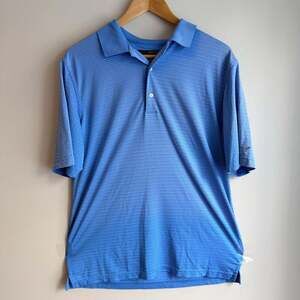 Greg Norman Men's Blue Striped Performance Golf Polo Shirt - Size M